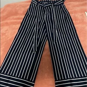 Flared navy stripe pants